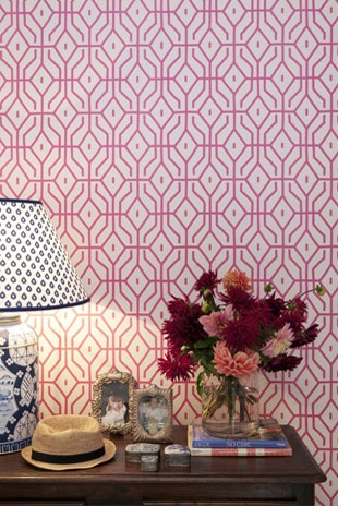 The pretty Rosey Posey Trellis wallpaper in Pink Ginger by Anna Spiro for Porter’s Paints. See More #Valentines #Ruby #Red on the RSD Blog. www.rsdesigns.com.au/blog/
